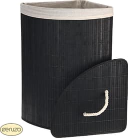 Ceruzo Bamboe Wasmand - Hoek Model - 72L - Vouwbaar - Deksel - 35 x 35 x H 60 cm- Zwart — thumbnail 2