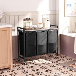 ApexArte® Wasmand 3 Vakken - Wassorteerder - 120L - Grijs met Zwart — thumbnail 3