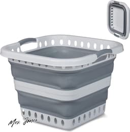 Mrs. Jones Opvouwbare Wasmand 40 Liter Grijs Wit Kunststof 35x48x48 cm Heupwasmand Takkenbos . — thumbnail 1