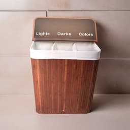 ENGLISH HOME 100L opvouwbare 3-compartimenten wasmand met deksel, wasmand met uitneembare voering, opberg organizer, wasmanden voor wasgoed badkamer, bamboe 52x32x60 cm Bruin — thumbnail 1