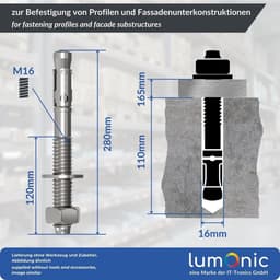 5x Zware Betonanker M16 x 280mm Gegalvaniseerd voor Doorsteekmontage — thumbnail 4