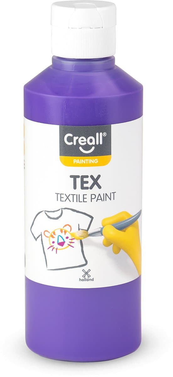 Creall Tex - Textiel- & Stoffenverf - Paars / Violet - 250ml - Machine wasbaar na fixatie - Voor T-shirts, jeans, schoenen, stoffen tassen, meubels en auto-interieurs/hemelbekleding - Gemaakt in NL - Glutenvrij — afbeelding 1