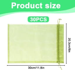 Fruitnet zakken 30 stuks met trekkoord - Organza tulezakken voor druiven en groenten - Bescherming tegen fruitvliegjes, wespen en vogels - 17 x 23 cm - Groen — thumbnail 5