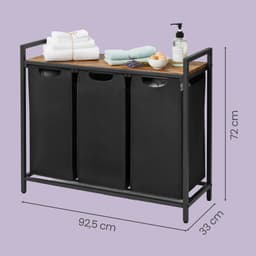 VASAGLE - Wasmand met 3 Compartimenten - 3 Uitneembare Oxford Stoffen Zakjes - Metalen Frame — thumbnail 2