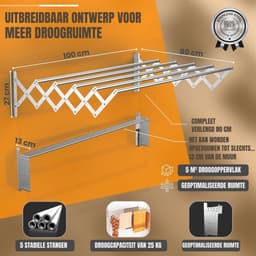 SCH® Wanddroogrek Inklapbaar - Wanddroogrek - Zilver - ‎80cm x 100cm x 14cm — thumbnail 3