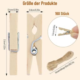 160 Houten Mini Wasknijpers met Jutekoord - voor Foto's, Kaarten, Decoratie — thumbnail 2