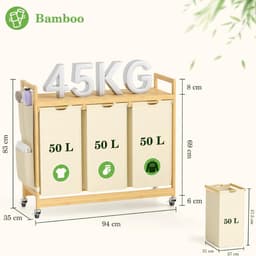 White-Label® Wassorteerder 3 Vaken - Wasmand - Wassorteerder - Beige — thumbnail 2