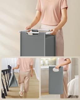 Hoppa! - Wasmand - 2 compartimenten, uittrekbare en verwijderbare waszakken - Metalen frame - 2 x 46 L - Wit & lichtgrijs — thumbnail 4