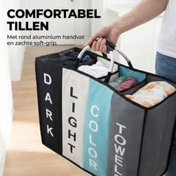 Somstyle Wasmand 4 Vakken - 78 x 50 CM - Wassorteerder met Handvat - Zwart, Grijs, Blauw & Wit — thumbnail 2