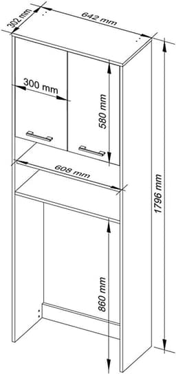 Wasmachinekast Hoogte 180cm - Wandmeubel voor Badkamer en Wasruimte - Opbergkast met 2 Deuren — thumbnail 5