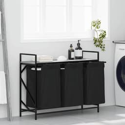 Wasmand – Wasbasket – Laundry Basket – Waston – Wasbak – Met 3 Vakjes – Bovenplank – Staal & Hout – Uitneembare Waszakken — thumbnail 3