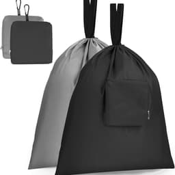 2-Stuks Reiswaszak - Reistas voor vuile was - Opvouwbare reiswaszak - Opbergtas - Draagbare kleine waszak - 51*57cm - Met trekkoordsluiting - Geschikt voor koffers, thuis, kamperen en reizen - Grijs +Zwart — thumbnail 1