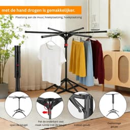 NBAP® Droogmolen met Voet voor Camping & Thuis - Wasrek Staand - Droogrek Inklapbaar - Zwart — thumbnail 4