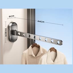 1 stuk - Opvouwbaar wasdroogrek - Kledingstang - Wasdroogrek - Zuignap - Multifunctioneel onzichtbaar wasdroogrek voor thuisgebruik - 44 cm * 12,5 cm * 6 cm - Grijs — thumbnail 5