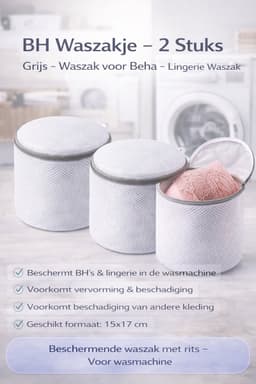 BH Waszakje – 2 Stuks – Grijs – Waszak voor Beha – Lingerie Waszak – Beschermende Waszak met Rits – Voor Wasmachine – Voorkomt Vervorming & Beschadiging – 15x17 cm — thumbnail 2