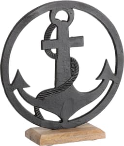 Decoratieve Anker op Houten Sokkel Zwart - 25x25cm - Maritiem Woonaccessoire — thumbnail 1