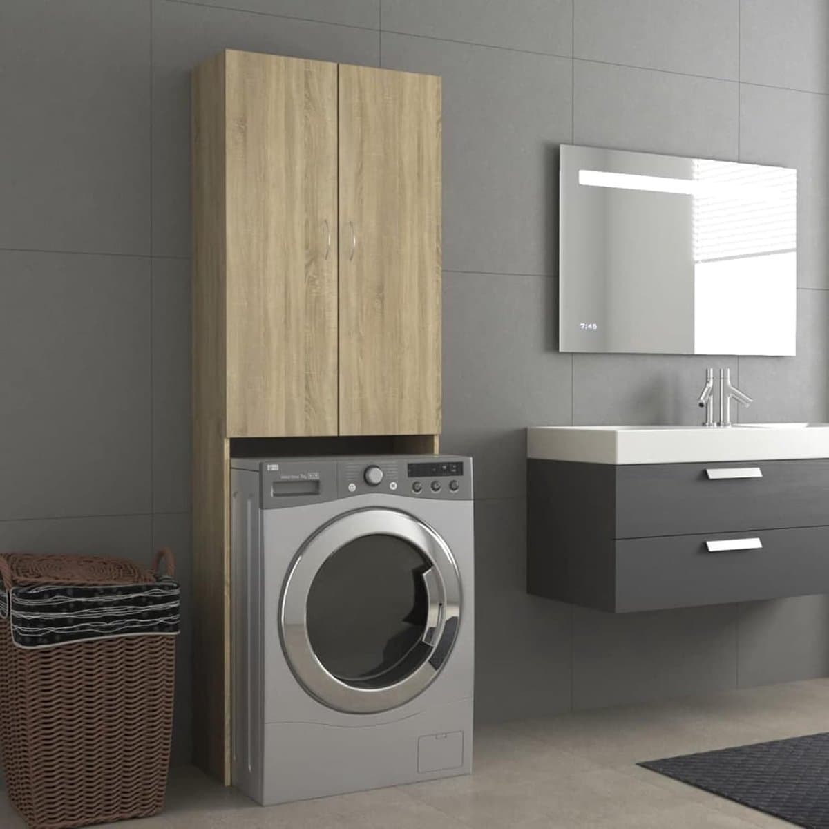 Hoge Wasmachinekast met 2 Deuren en 3 Vakken - Sonoma Eiken — afbeelding 1