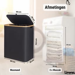 Lirena wasmand - drie vakken - opvouwbare wassorteerder - 3 in 1 wasmand - Zwart — thumbnail 2