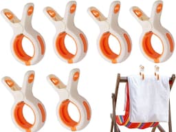 Strandhanddoekclips - 6 stuks - Grote Wasknijper - Quiltclips - Wasknijpers - Grote Knijpers - Handdoekknijpers - Strandlaken Knijpers - Handdoek Klemmen - Strandlakenclip voor strandstoel - Winddicht - Voor badhanddoek, beddengoed en kleding - Wit — thumbnail 1