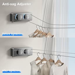 Intrekbare Dubbele Waslijn voor Binnen en Buiten - Uitschuifbaar RVS Waslijnen met Anti-Doorzak Mechanisme — thumbnail 5