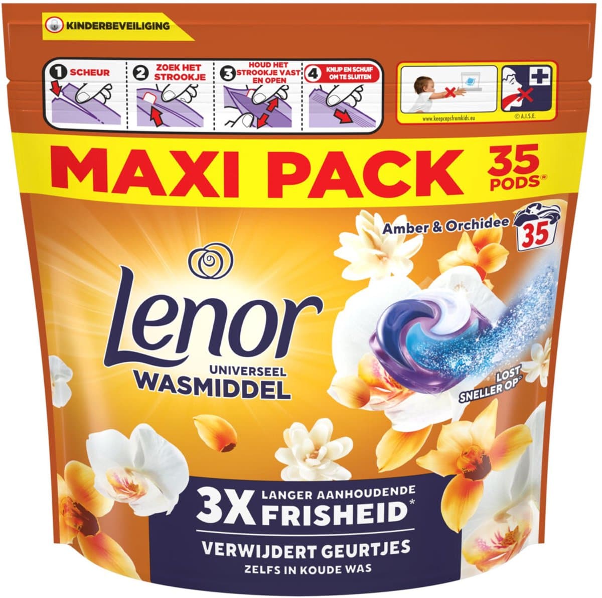 Lenor - Wasmiddel All-in-1 Pods Amber & Orchidee - 3 x 35 stuks - Voordeelverpakking — afbeelding 1