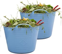 Flexibele kuip / emmer - 2x - blauw - 15 liter - kunststof - 35 x 28 cm - met handvatten — thumbnail 1