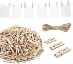 Allecto- Houten Mini Knijpers - Decoratief - 2,5/3/3,5 cm - Fotoklemmen - Jute Koord - Voor Foto's Ophangen - 165 stuks — thumbnail 1