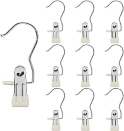 Wasknijpers-kledinghanger clip-wasknijpers met Extra Grip-hangerklem, kledinghaak RVS haak - washaak, reisdraagkleding - laarzen hoge handdoek muts sokken broek - 20 stuks - gebroken wit 12x4cm — thumbnail 1