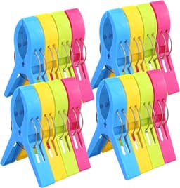 16 stuks - 11,7*7*3,2 cm - windschermclip - grote klemmen - handdoekclips - grote wasknijpers - strandlaken klemmen - winddichte clips - voor strandlakens, ligstoelen, handdoeken, badlakens, tafelkleden, kleding - blauw, geel, groen, roze — thumbnail 1