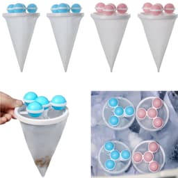 4 stuks - Wasmachinehaarfilterzakken - Wasmachinepluizenverzamelaar - Huisdierhaarverzamelaar - Wasmachinefilter - Drijvend haarfilter - Herbruikbaar - Blauw en roze - Geschikt voor bescherming van de wasafvoer — thumbnail 1