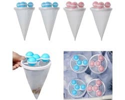 4 stuks - Wasmachinehaarfilterzakken - Wasmachinepluizenverzamelaar - Huisdierhaarverzamelaar - Wasmachinefilter - Drijvend haarfilter - Herbruikbaar - Blauw en roze - Geschikt voor bescherming van de wasafvoer — afbeelding 1