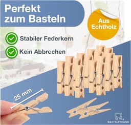100x miniklemmen - maat 25 mm Miniklemmen Wasknijpers Houten klemmen Gemaakt van echt hout (100x) — thumbnail 4