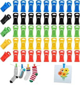 50 stuks - Sokkenhouders - Sokkenklemmen voor Wasmachine en Droger - Sokkenclips met haak - Waslijnknijpers - Kleurrijke sokkenhouder - 5 kleuren — thumbnail 1