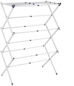 Rumi wasrek - sterke wasrek - droogrek voor kleding - droogrek voor thuis en buiten - wasrek voor binnen en buiten - Hoogwaardig Stevig uitgevoerd Staand - 4-laags opvouwbaar intrekbaar metalen droogrek met droogstangen — thumbnail 5
