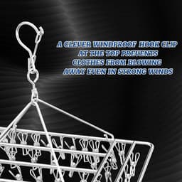 Pack of 2 Foldable Rotatable Stainless Steel Clothes Rack with 30 Clips for Socks Underwear Bras Baby Clothing Gloves — thumbnail 4