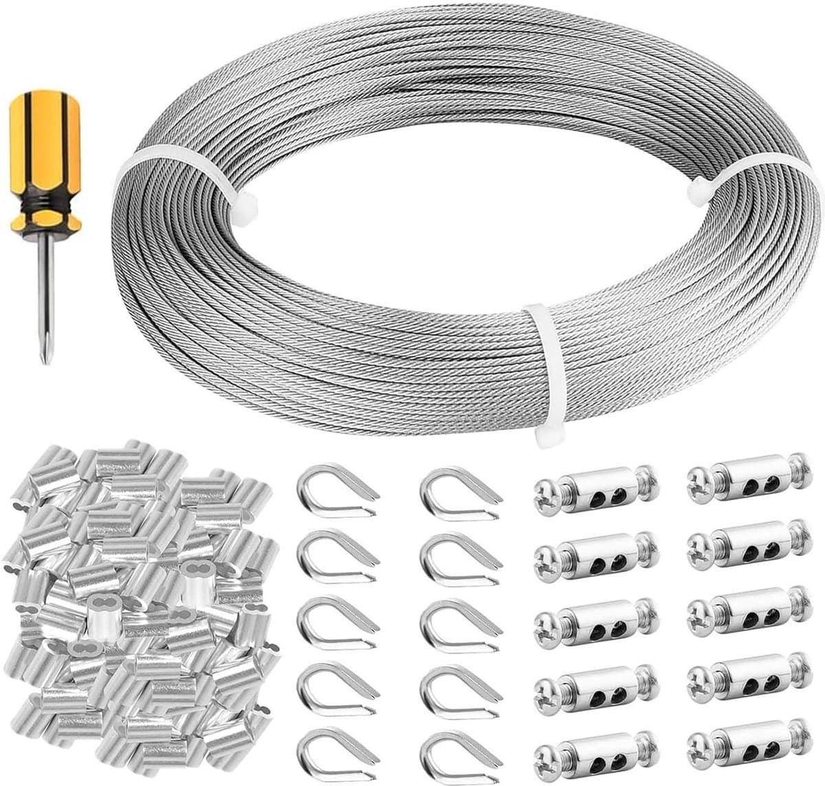 100m 304 Stainless Steel Wire Cable Aircraft Cable with Aluminum Shrink Loop 7x7 Strands Core for Photo Lighting Guide Hanging Clothing Line Fishing — afbeelding 1