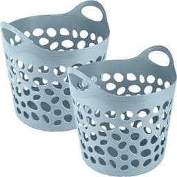 Plasticforte Flexibele wasmand/opbergmand - 2x - rond - blauw - 30 liter - D40 x H39 cm — thumbnail 1