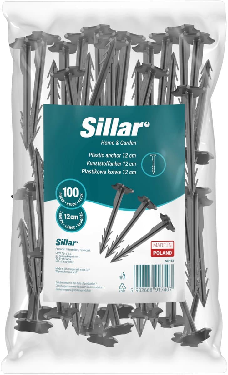 Sillar, grondankers, 12 cm, voor geotextiel, gaas, folie, UV-bestendig, stabiel en duurzaam, PP-kunststof, sterke tuinankers voor het bevestigen van tuinslangen, geotextiel, 100 stuks — afbeelding 1