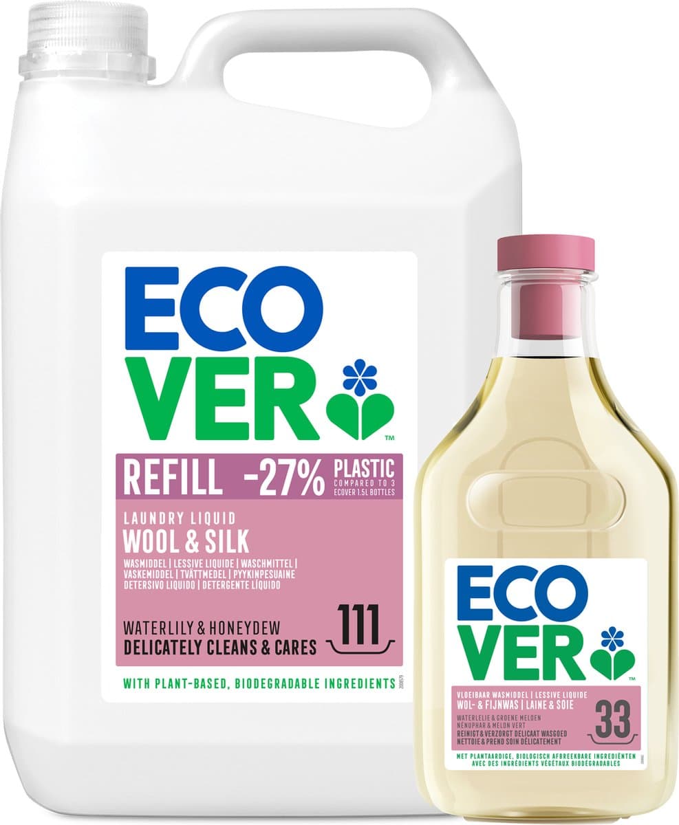 Ecover - Vloeibaar Wasmiddel Wol- & Fijnwasmiddel - Voordeelverpakking 5 L + 1.43 L - 128 wasbeurten - Beschermt wol en fijne stoffen - Plantaardig & Biologisch afbreekbaar — afbeelding 1