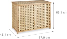 duo wasmand walnotenhout - met 2 waszakken - dubbel - 68 x 88 x 46 cm — thumbnail 5