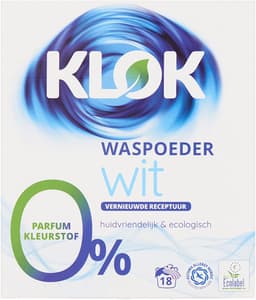 Waspoeder Klok kleur + wit 0% parfum kleurstof  2x 18 wasbeurten — thumbnail 3