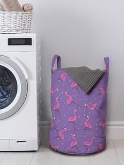 New Bed, Wasmand met Flamingo’s voor meisjeskamer, Flamingo Patroon Opbergmand kinderkamer met Handvatten en Koordsluiting, Speelgoedmand kinderen - Speelgoedkist - Wasbox - 33 x 48 cm — thumbnail 4