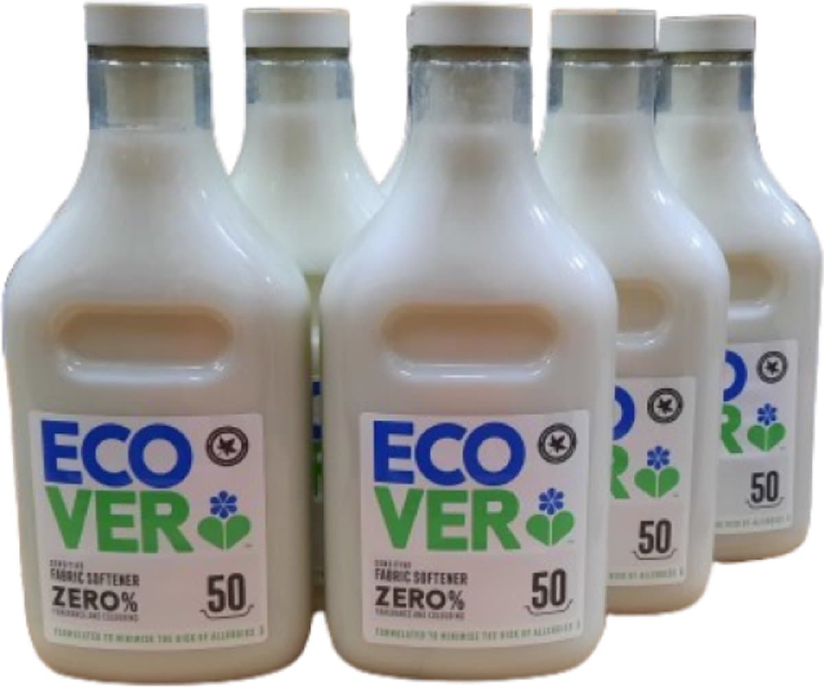 Ecover Wasverzachter Voordeelverpakking ZERO Sensitive 6 x 1,5 L - 300 Wasbeurten Gevoelige Huid — afbeelding 1