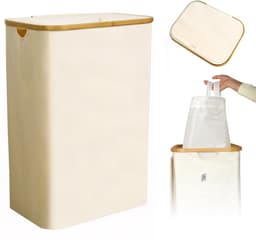 CALIYO Wasmand - Wassorteerder - Wasmand met Deksel - 69×43.5×32.5cm Nis Wasbox - Opvouwbare Mand Vuile Was - 100L - Beige — thumbnail 1