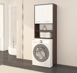 Badkamerkast voor Wasmachine FIN / Hoge Wasmachinekast met 2 Deuren / AKORD Furniture Factory / Venge - Wit / 64 x 180 x 30 cm — thumbnail 3