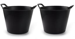 Plasticforte flexibele emmer/kuip - 2x - zwart - kunststof - rond - 25 liter - 42 x 38 x 33 cm - wasmanden - tuinafval - speelgoed — thumbnail 1
