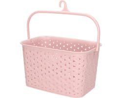 Plasticforte Wasknijpers ophang mandje aan haak - 23 x 17 x 13 cm - roze - gevlochten kunststof