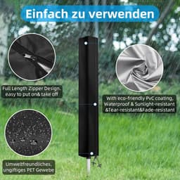 Droogmolen Beschermhoes - Droogmolen Hoes Universeel - met rits en trekkoord - Tuinmeubelhoes - UV-bestendig - Beschermhoes Tuinmeubelen - Waterdichte - winddicht - stofdicht - voor Tuin, Binnenplaats, Buiten, Camping - 180*16 - Zwart — thumbnail 3