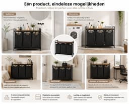 Jurrys Badkamerkast - Wasmand - Badkamermeubel - Stijlvol - Ruimtebesparend - Industrieel - Mdf - Staal - 92.5x33x72cm - Zwart — thumbnail 5