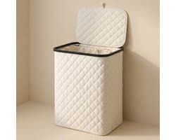 MAZAZU Wasmand met Deksel - 100 Liter - Uitneembare Binnenzak - Bamboe Frame - Crème Wit - Opvouwbare Wasbox - 44x33x69 cm — afbeelding 1